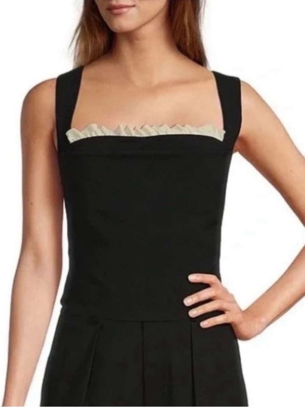 Antonio Melani Courtney Grow Black Square-Neck Corset Style Top with Cream Trim